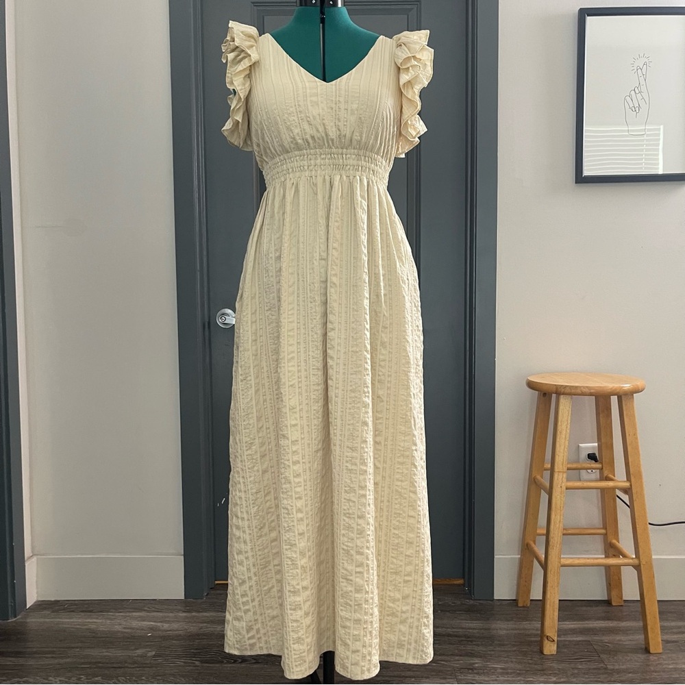 Anthropologie Cream Ruffle Maxi Dress
